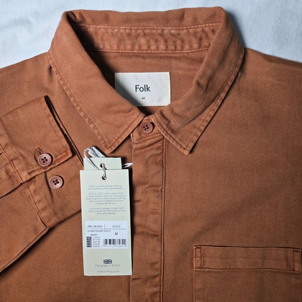 Folk Quinn Rugby Polo Mens Medium Spice Orange Long Sleeve Shirt JMKJM2835